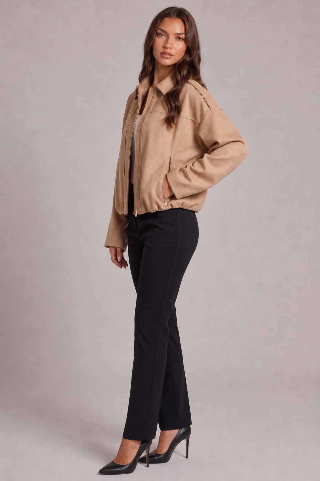 Elise Zamszowa Kurtka Bomber
