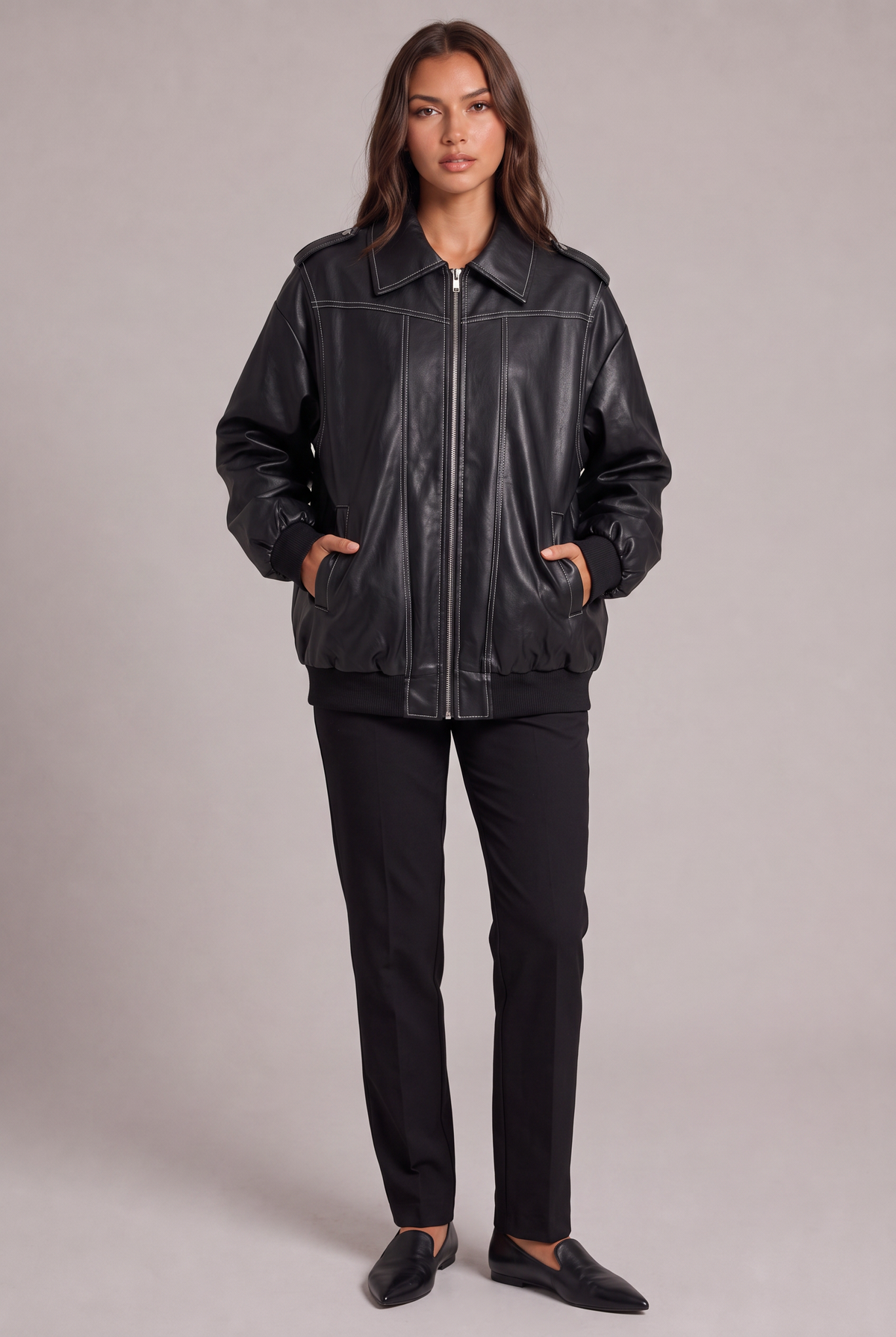Kurtka Damska Oversized Eco Skórzana Modern Amalfi