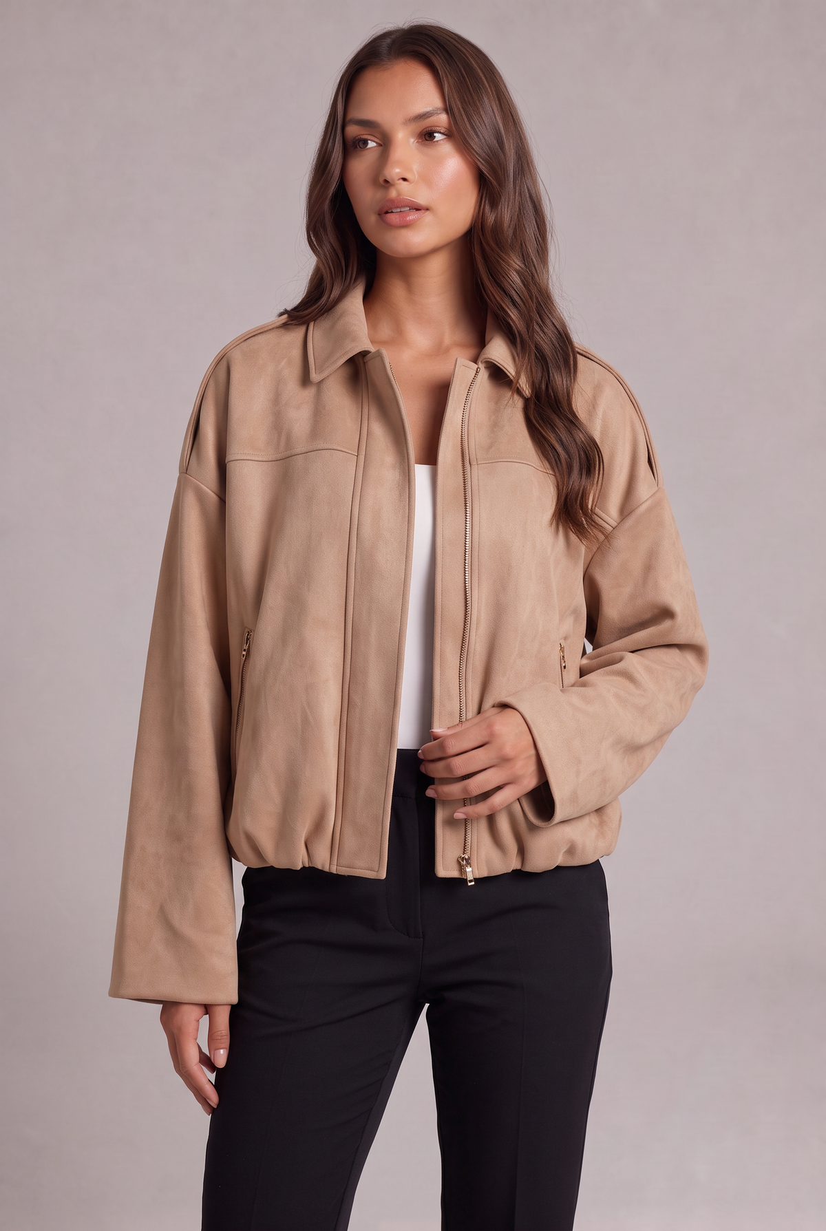 Elise Zamszowa Kurtka Bomber