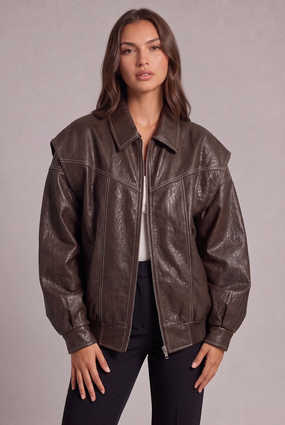 Kurtka Damska Oversized Eco Skórzana Modern Amalfi